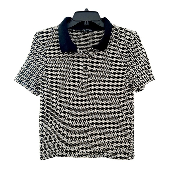 Zara Black and White Patterned Polo Short Sleeve Sweater Size Large - Picture 12 of 12